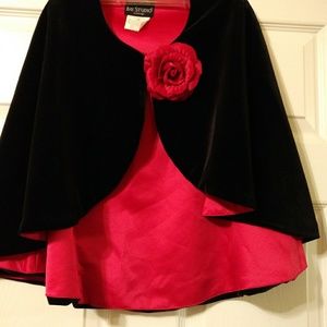 Black Velvet Cape with Fuchsia Flower and Lining